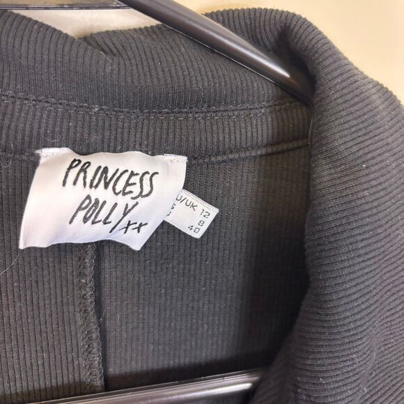 Princess Polly Black Ribbed Collared Button Front Romper US 8 - Picture 6 of 6